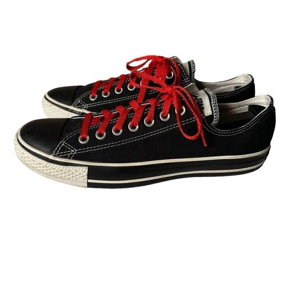 Converse Chuck Taylor Black Canvas Low Top All Star Sneakers Men’s 9 Red Laces - Picture 3 of 9
